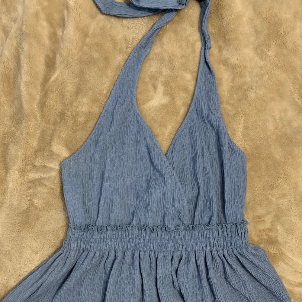 BLUE RUFFLED EXPRESS HALTER TOP (ALMOST NEW)